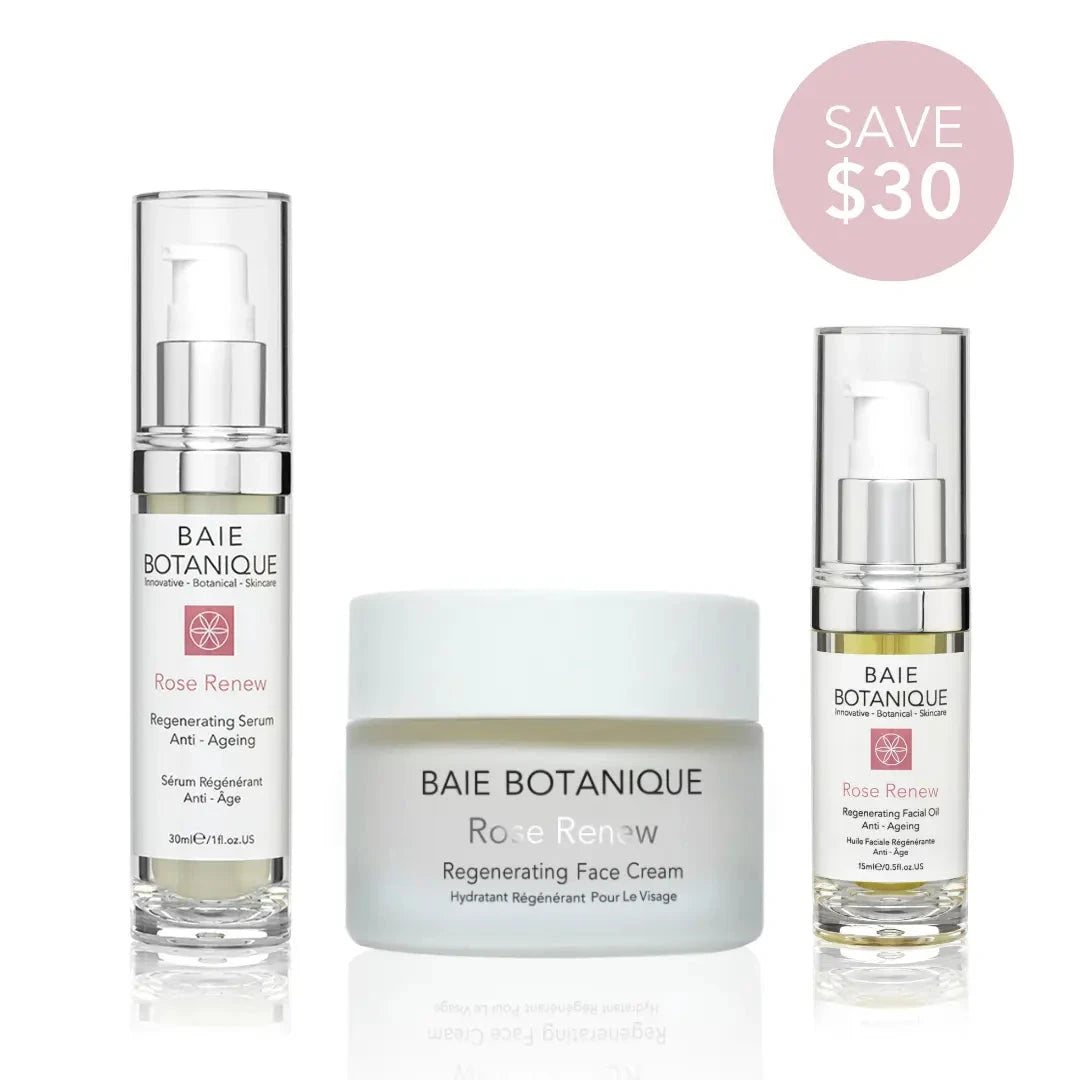 Essential Moisture Bundle Bundle Baie Botanique USA | Organic and Vegan Skincare Serum 30ml + Face Cream 50ml + Facial Oil 15ml