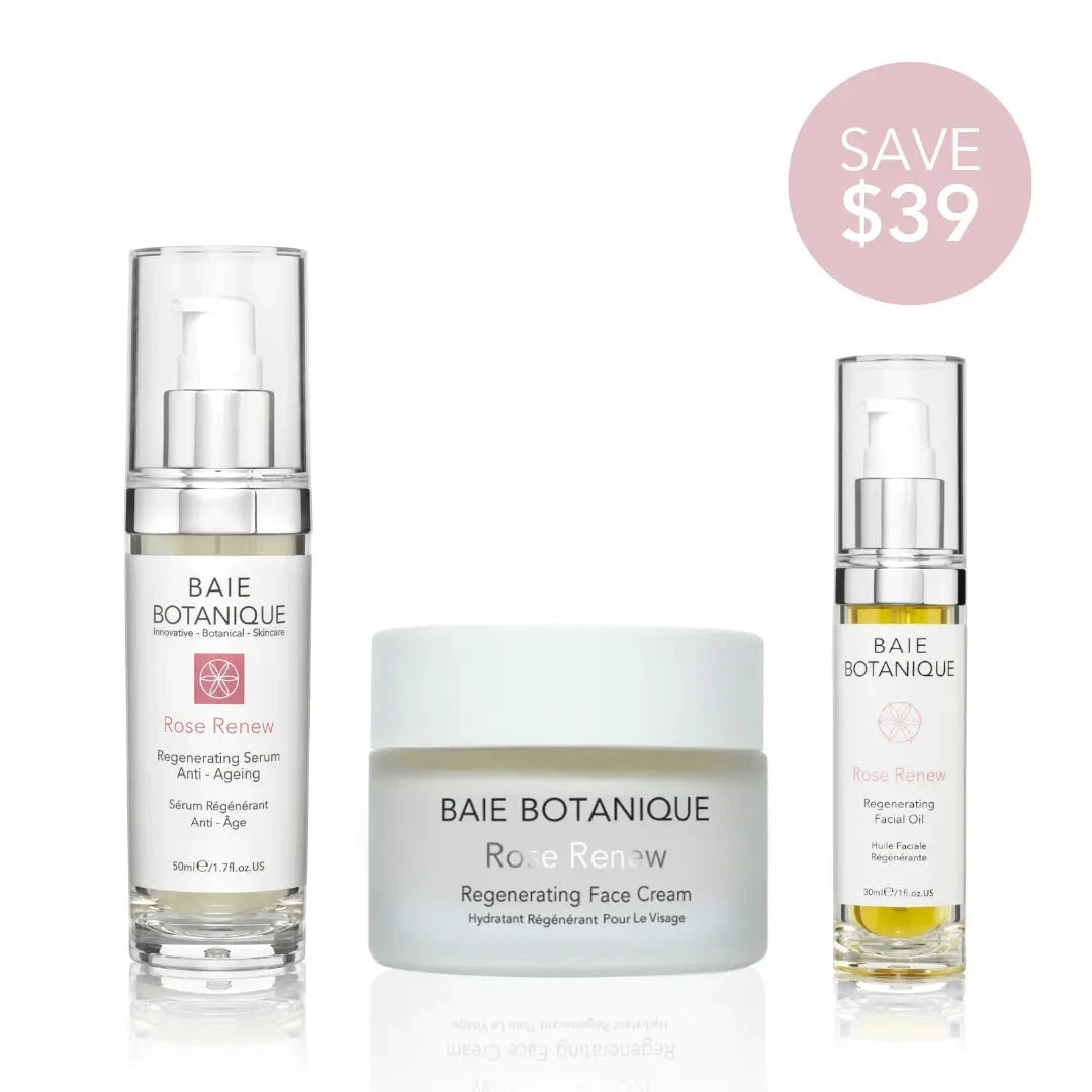 Essential Moisture Bundle Bundle Baie Botanique USA | Organic and Vegan Skincare Serum 50ml + Face Cream 50ml + Facial Oil 30ml