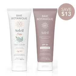 Family Sun Essentials Bundle Sunscreen Baie Botanique USA | Organic and Vegan Skincare Face & Body Sunscreen 240 + Baby Sunscreen 240g 
