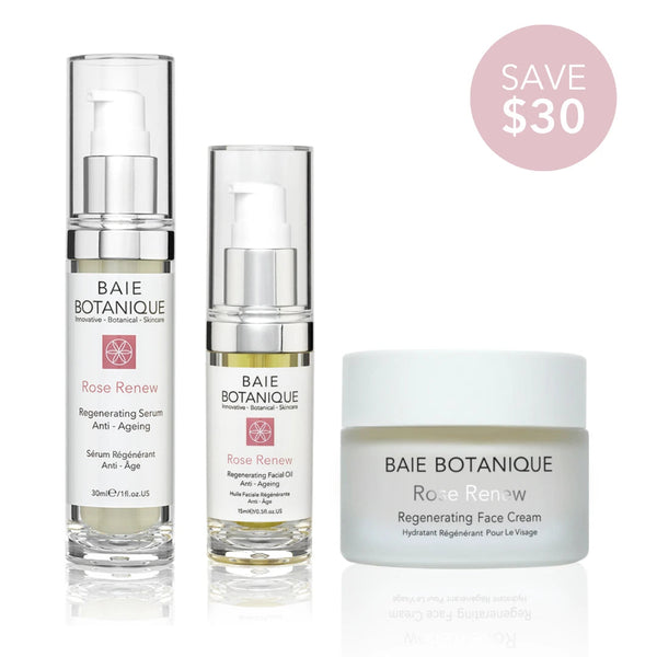 Essential Moisture Bundle Bundle Baie Botanique USA | Organic and Vegan Skincare Serum 30ml + Face Cream 50ml + Facial Oil 15ml 